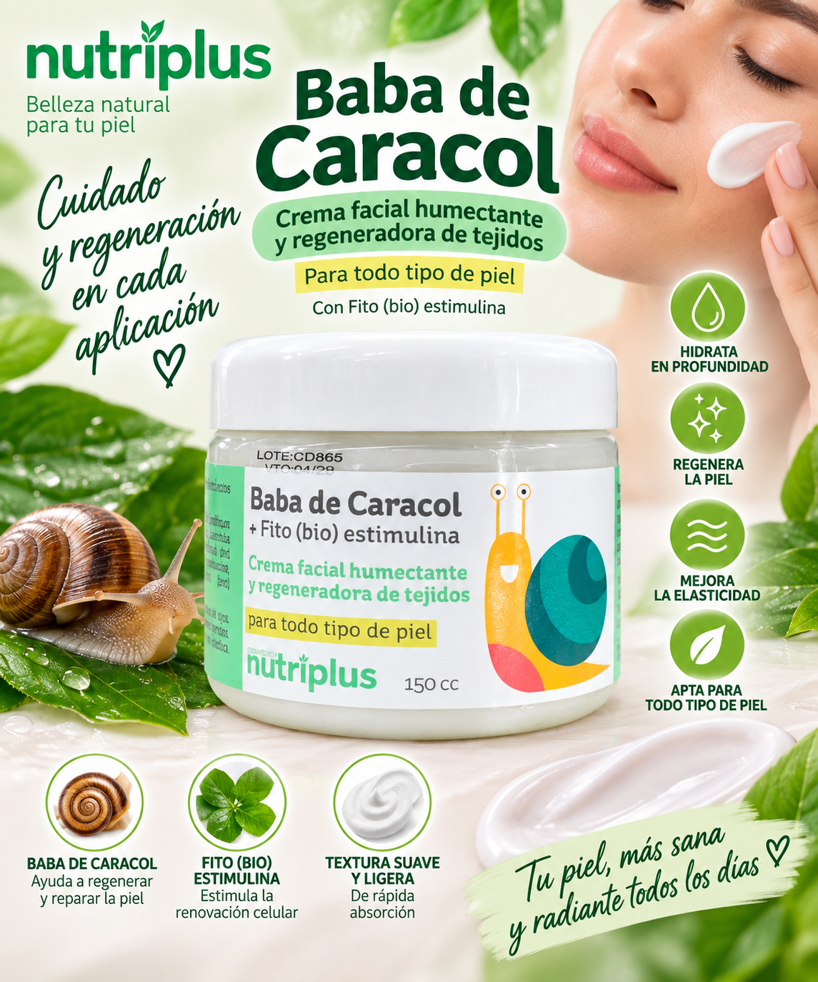 Crema facial de baba de caracol - Nutriplus.