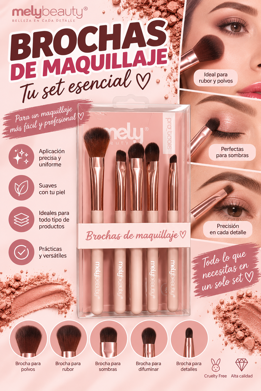 Brochas de maquillaje - Mely beauty
