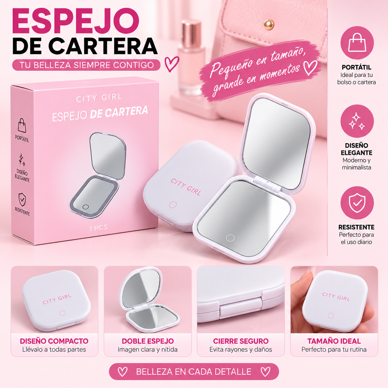 Espejo de cartera doble / Rectangular – City Girl