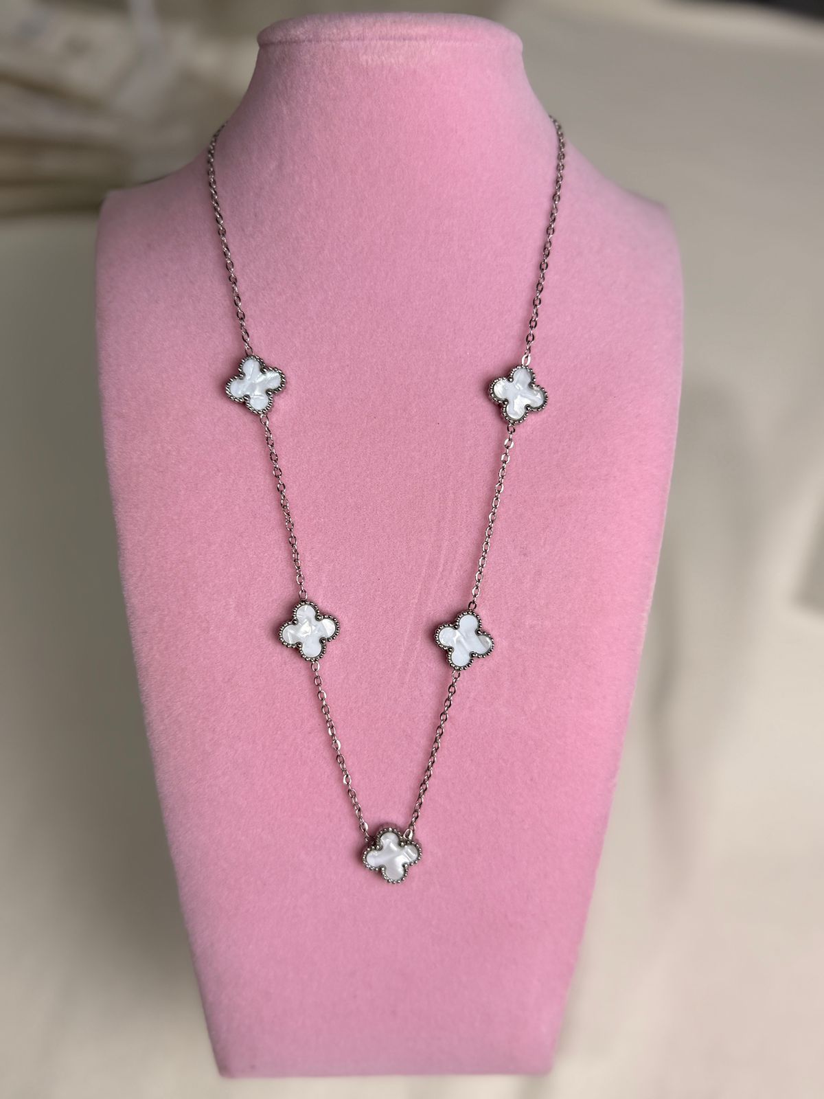 Collar Acero blanco - Trebol